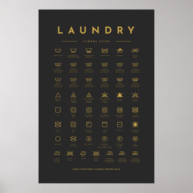 Laundry Symbols Guide Care Gold Poster (Front)