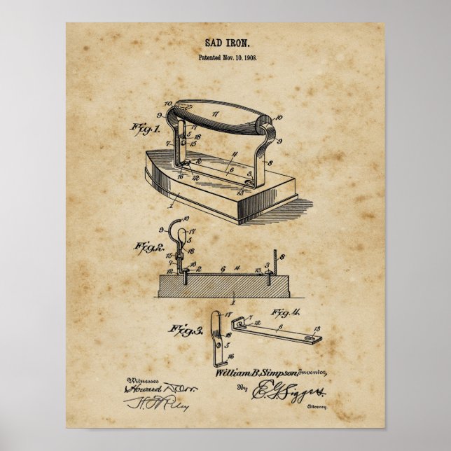 Laundry Wall Decor Clothes Iron Blueprint Art (Front)