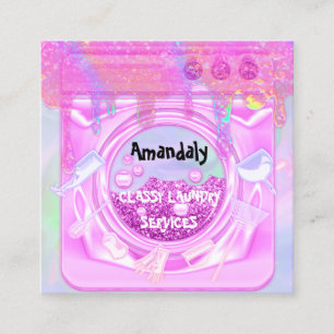 Laundry Washing Cleaning Service QR Code Holograph Square Business Card