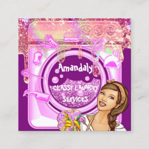 Laundry Washing Cleaning Service QR Code Logo Pink Square Business Card