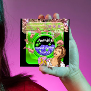 Laundry Washing Cleaning Services QRCode Green Square Business Card