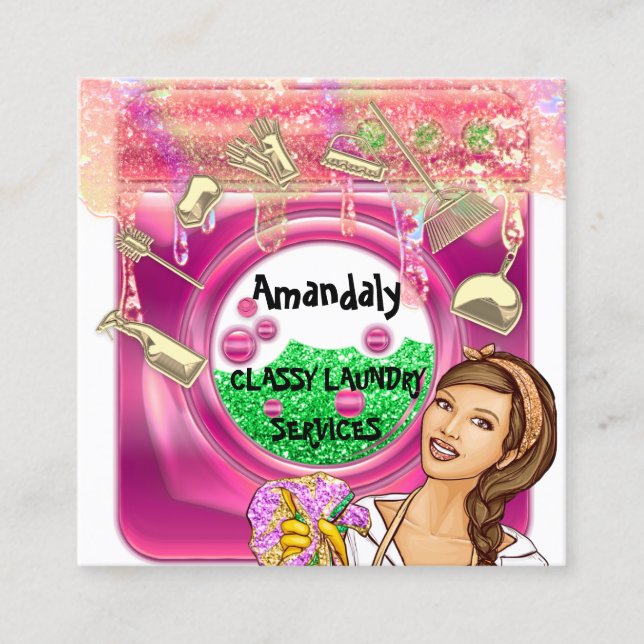 Laundry Washing Machine Cleaning Service QR Logo Square Business Card (Front)