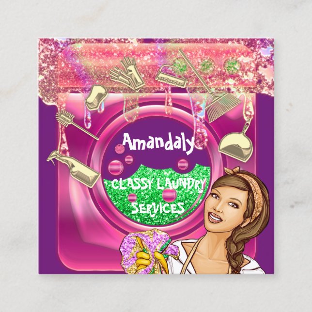 Laundry Washing Machine Cleaning Service QRCode Square Business Card (Front)