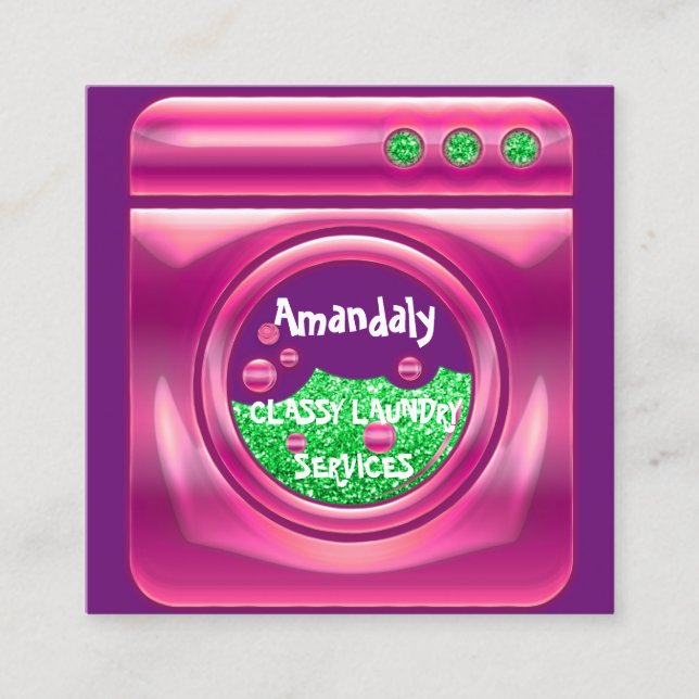 Laundry Washing Machine Home Cleaning QR Code Pink Square Business Card (Front)