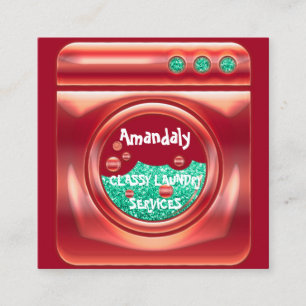Laundry Washing Machine Home Cleaning QR Code Red Square Business Card