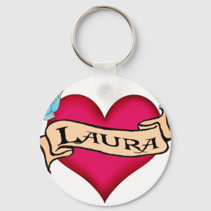 Laura - Custom Heart Tattoo T-shirts & Gifts Key Ring