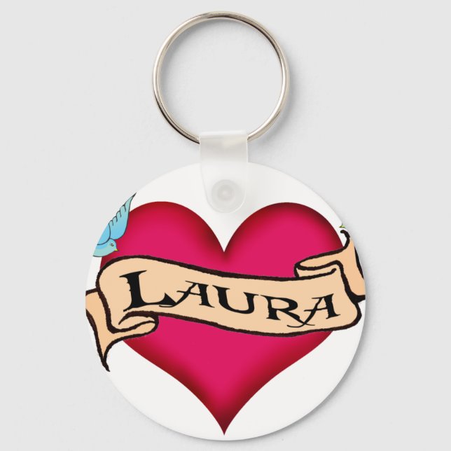 Laura - Custom Heart Tattoo T-shirts & Gifts Key Ring (Front)