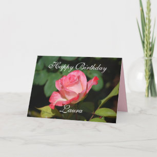Laura Happy Birthday Pink and White Rose Card