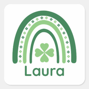 Laura Name Clover Boho Rainbow Square Sticker