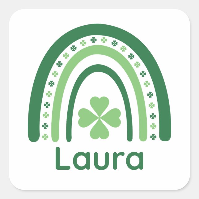 Laura Name Clover Boho Rainbow Square Sticker (Front)