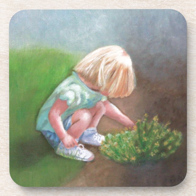 "Laura" oil painting-little girl picking flowers Coaster (Front)