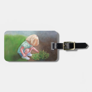 "Laura" oil painting-little girl picking flowers Luggage Tag