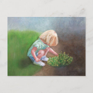 "Laura" oil painting-little girl picking flowers Postcard