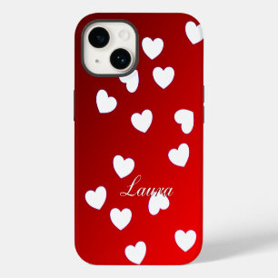 Laura - Template For Your Name White Hearts On Red iPhone 14 Case