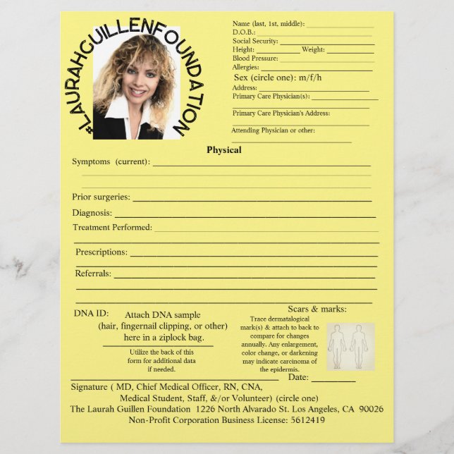 Laurah Guillen Foundation Medical Physical Form (Front)