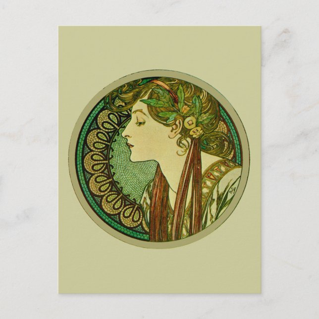 Laurel, Alphonse Mucha Fine Art Nouveau Postcard (Front)