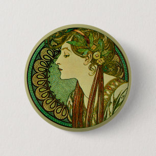 Laurel, Alphonse Mucha Vintage Art Nouveau 6 Cm Round Badge