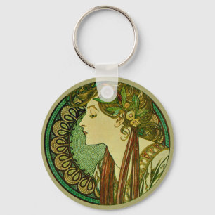 Laurel, Alphonse Mucha Vintage Art Nouveau Key Ring