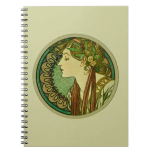 Laurel, Alphonse Mucha Vintage Art Nouveau Notebook