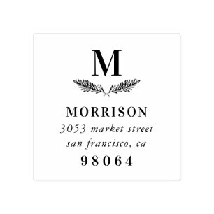 Laurel Branch Elegant Monogram Return Address Rubber Stamp