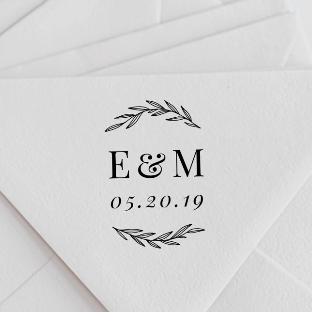 Laurel Branch  Monogram Wedding Save the Date Rubber Stamp (Creator Uploaded)