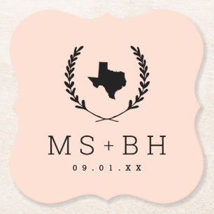 Laurel Crest Texas Wedding Monogram Blush Paper Coaster