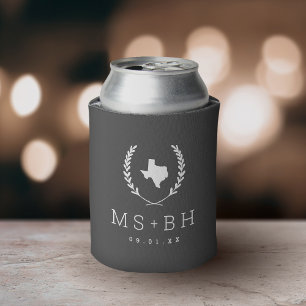 Laurel Crest Texas Wedding Monogram Charcoal Can Cooler
