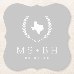 Laurel Crest Texas Wedding Monogram Grey Paper Coaster