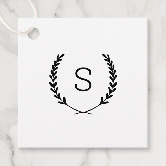 Laurel Crest Wedding Monogram Thank You Favour Tag (Front)