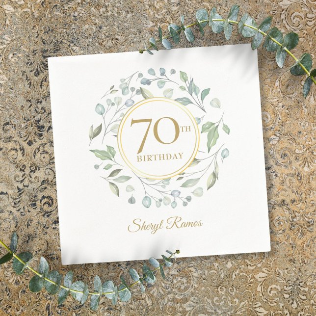 Laurel Floral Garland Elegant Gold 70th Birthday Napkin (Laurel Floral Garland Elegant Gold 70th Birthday Napkins)