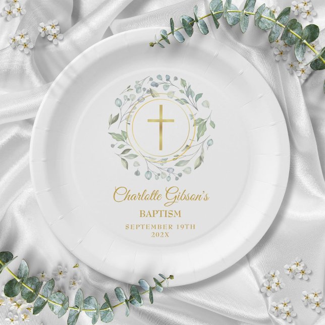 Laurel Garland Faux Gold Foil Baptism Christening Paper Plate (Laurel Garland Faux Gold Foil Baptism Christening Paper Plates)