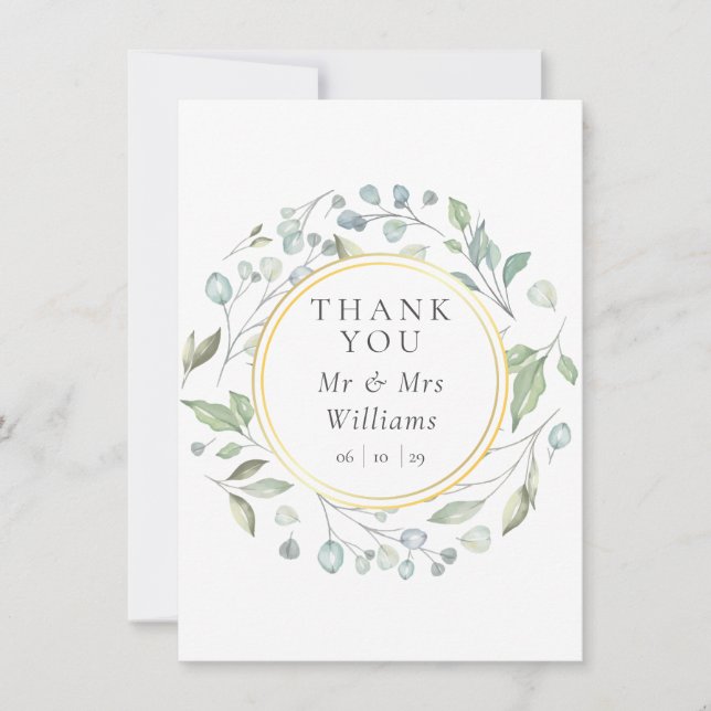 Laurel Garland Faux Gold Foil Wedding Thank You Card (Front)
