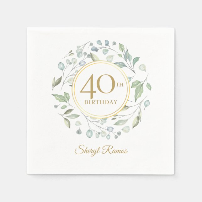 Laurel Garland Gold 40th Birthday Napkin (Front)