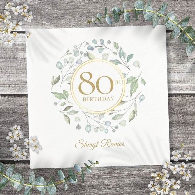 Laurel Garland Gold 80th Birthday Napkin (Laurel Garland Gold 80th Birthday Napkins)