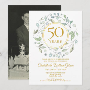 Laurel Garland Greenery Gold 50 Anniversary Photo Invitation