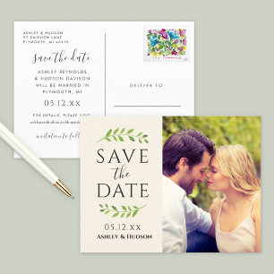 Laurel Greenery Photo Save the Date Announcement Postcard