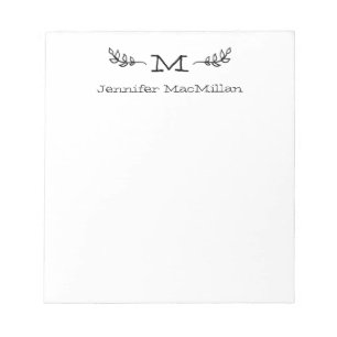 Laurel Initial Monogram Personalised White Notepad