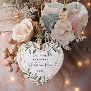 Laurel Leaf Baby's First Christmas Photo Ceramic Ornament