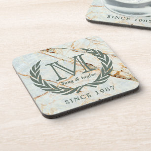 Laurel Leaf Classic Monogram Beautiful Marble Coaster