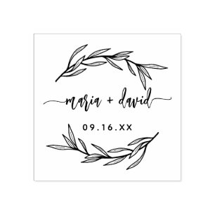 Laurel Leaf Couples Save The Date Rubber Stamp