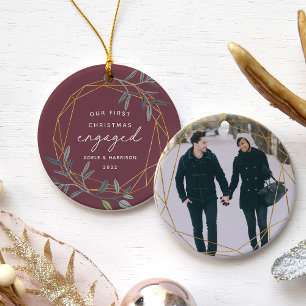 Laurel Leaf First Engaged Christmas Ceramic Ornament