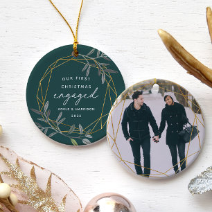 Laurel Leaf First Engaged Christmas Ceramic Ornament