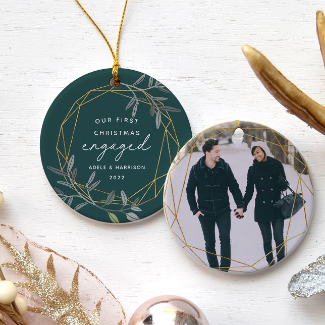 Laurel Leaf First Engaged Christmas Ceramic Ornament (Creator Uploaded)