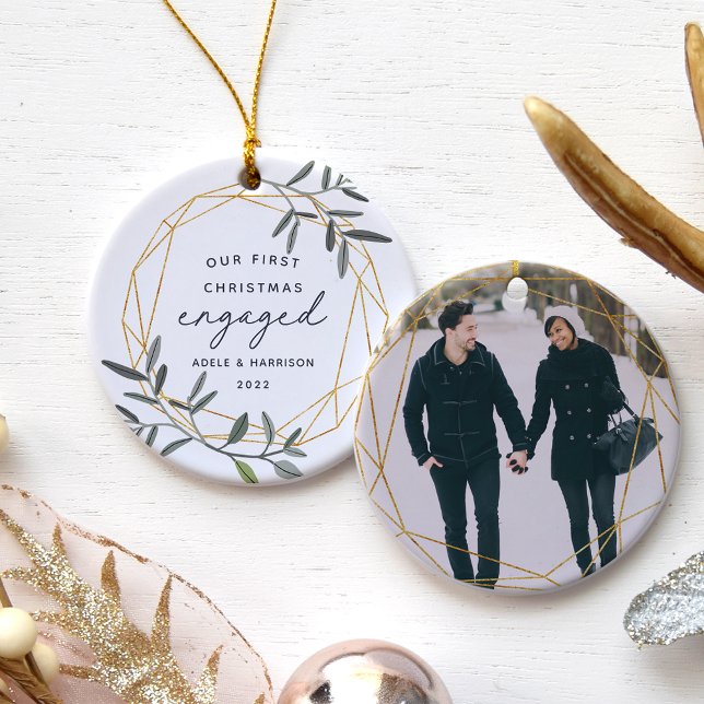 Laurel Leaf First Engaged Christmas Ceramic Ornament (Creator Uploaded)
