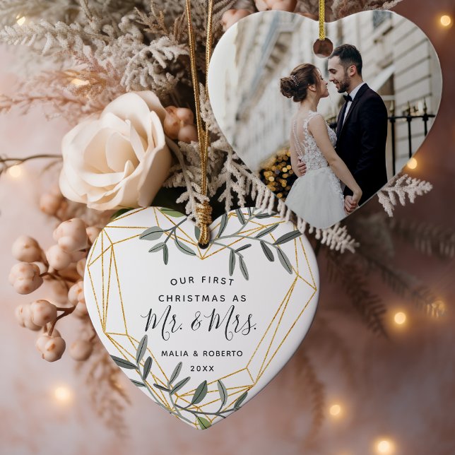 Laurel Leaf First Married Christmas Ceramic Ornament (Creator Uploaded)