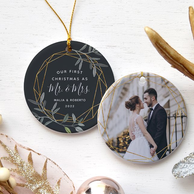 Laurel Leaf First Married Christmas Ceramic Ornament (Creator Uploaded)