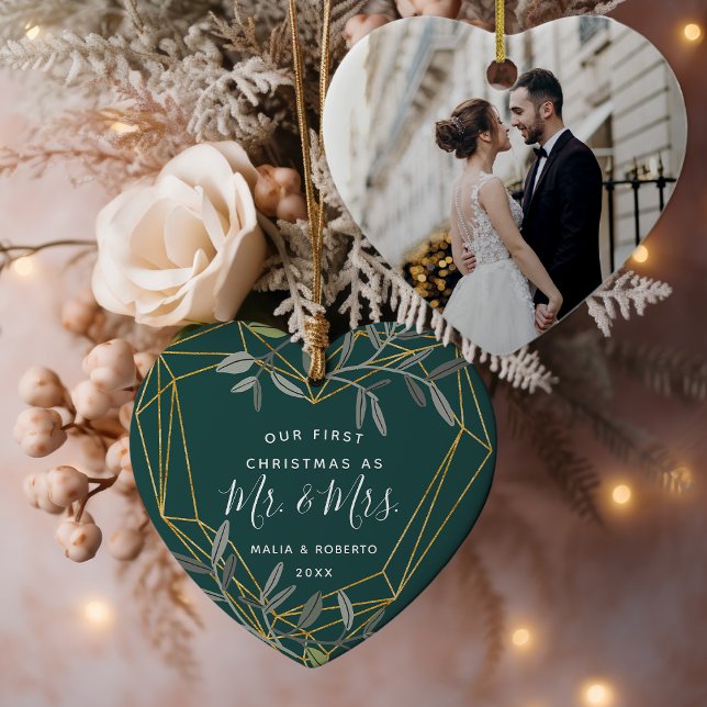 Laurel Leaf First Married Christmas Ceramic Ornament (Creator Uploaded)