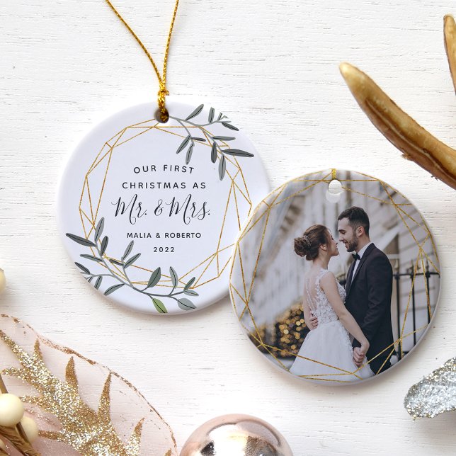 Laurel Leaf First Married Christmas Ceramic Ornament (Creator Uploaded)