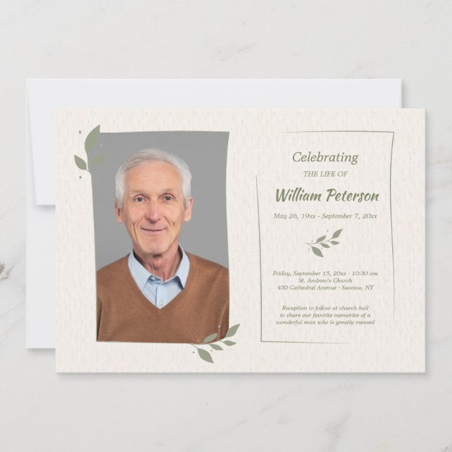 Laurel Leaf Frame Celebration of Life Card (Front)