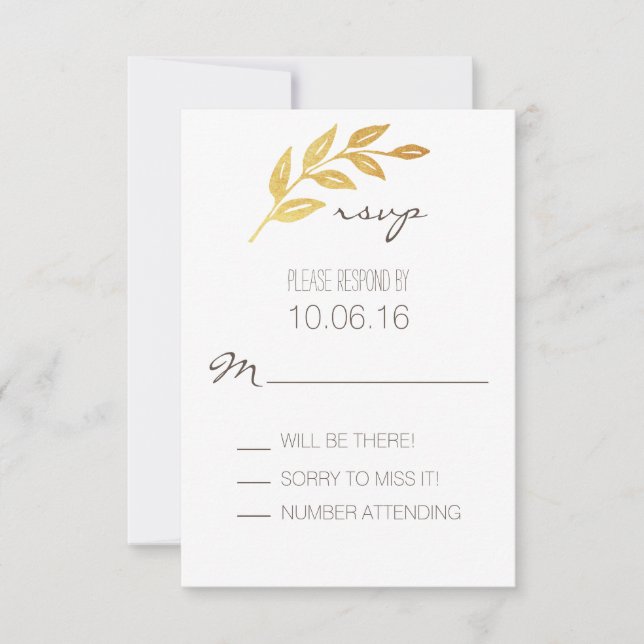 Laurel Leaf Gold Leaf RSVP Card (Front)